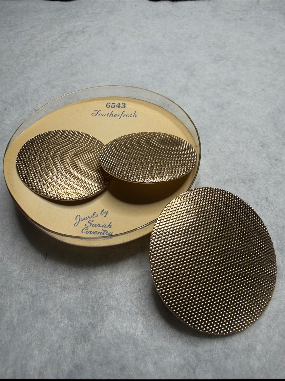 Vintage Sarah Coventry Gold Textured Round Brooch Set